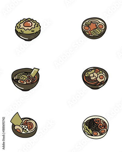Vector  illustration of a set of ramen fastfood