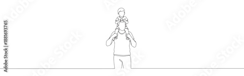 Continuous one line drawing of a father carrying his son on his shoulders, joyfully bonding together