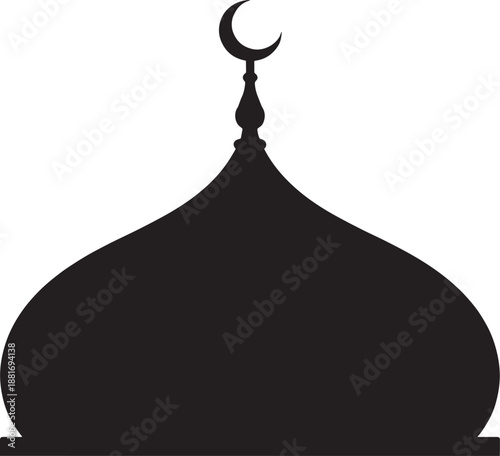 Ottoman Style Mosque Dome Silhouette – Elegant Islamic Architecture Black Vector Icon