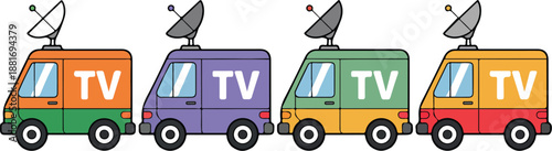 News Broadcasting Van Vector Set – Satellite Antenna Reporting Vehicle