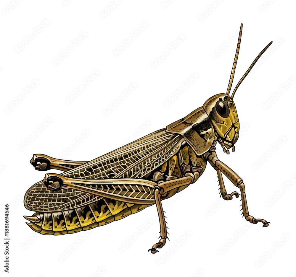 Fototapeta premium Hopping grasshopper in nature detailed view isolated on transparent background