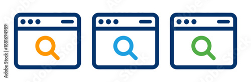 Web browser concept with search icons in different colors