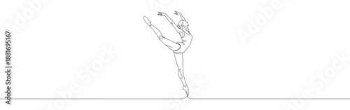 One continuous line drawing of a ballerina in a graceful pose, dancing. Minimalist style