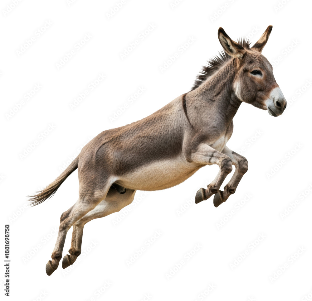Obraz premium Jumping donkey in action animal isolated on transparent background
