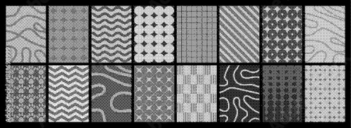 Collection of various black and white noise textures and patterns