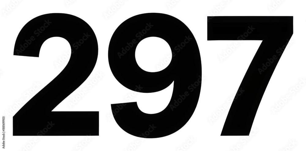 Bold black number 297 displayed on graphic design isolated on transparent background