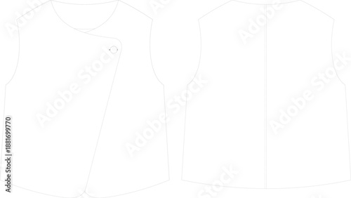 DOUBLE BREASTED BUTTON WAISTCOAT front and back view flat sketch technical drawing