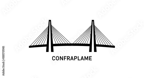 Stylized Bridge Illustration with CONFRAPLAME Text Below, Black and White.