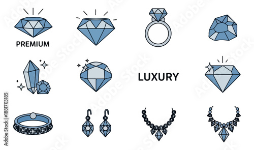 Diamond illustrations collection sparkling gems and jewelry designs