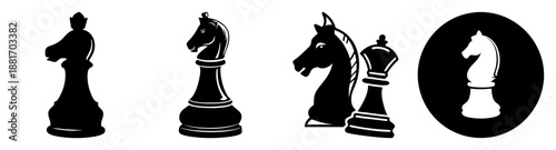 Chess Pieces Silhouette Set with Knight and Pawn, Strategy and Gameplay Elements