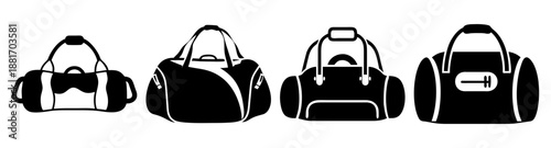 Four different views of a backpack or messenger bag