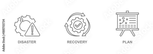 DRP web banner icon vector illustration concept for technology infrastructure with disaster, recovery, and plan icon