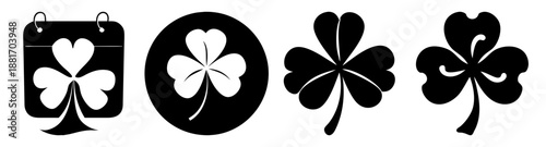 Black Shamrock Icons for St. Patrick's Day on White Background