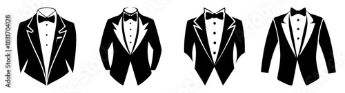 Luxury Tuxedo Jackets Set with Bow Ties, Formal Wear for Men, Elegant Black and White Illustration