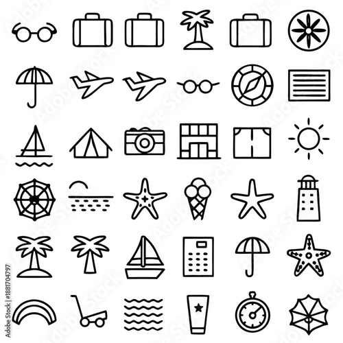 Travel and vacation icon set for ui, web, and app design