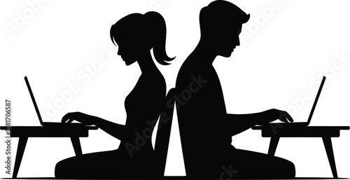 Remote Working Couple Silhouette