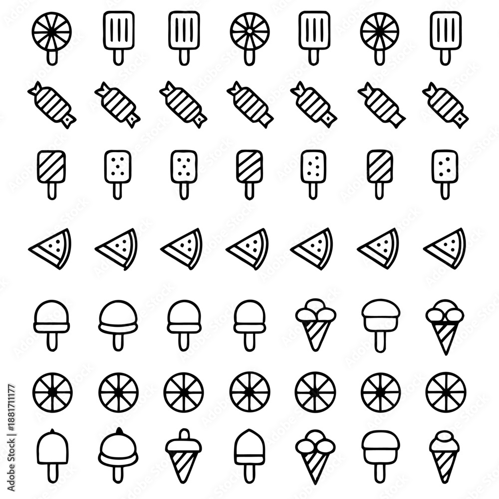 Fototapeta premium Delicious ice cream and fruit vector icon set