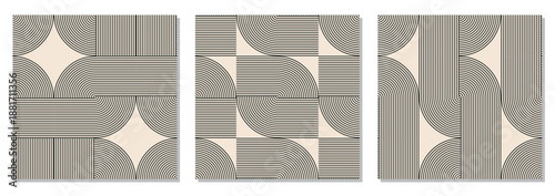 Set of trendy minimalist seamless pattern with abstract geometric creative artistic composition