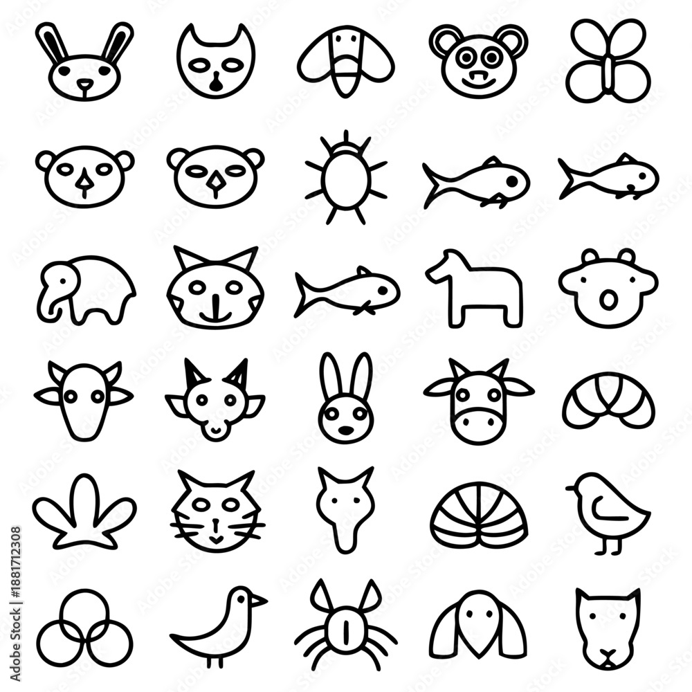 Fototapeta premium Cute animal vector icon set for web and ui design