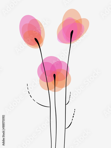 Abstract geometric plants. Bouquet of abstract flowers. Transparencies. Colorful flowers in garden - illustrated vector art work