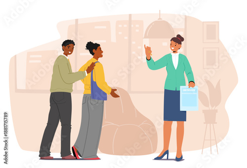 Real estate manager proudly with official-looking certificate or property deed for potential owners