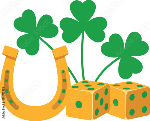 Obraz na płótnie Lucky Dice with Shamrock St Patrick’s Day Vector