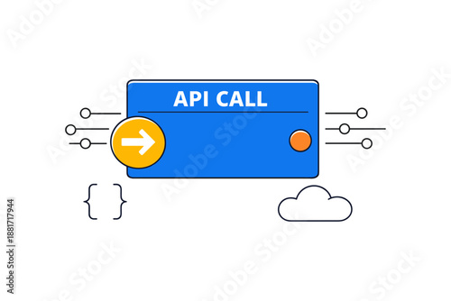 Api call concept with abstract digital icons and cloud elements