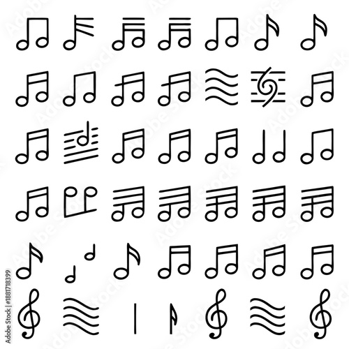 An image displaying a variety of musical notes and symbols, including quarter notes, eighth notes, whole notes, and other musical notations.