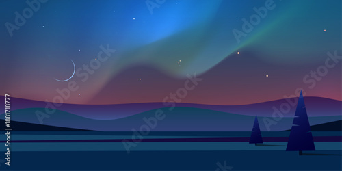 Northern lights background. Banner vector illustration