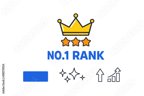 Crown with stars and no.1 rank icon with growth symbols