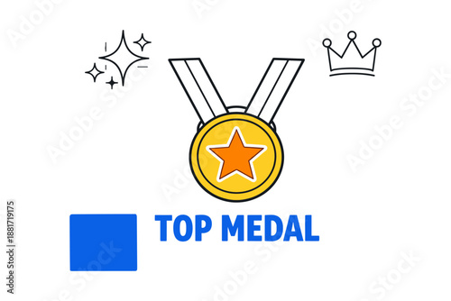 Gold medal with star emblem and crown symbol