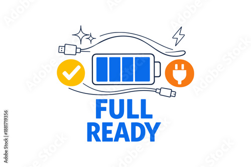 Battery fully charged icon with usb cables and power symbols