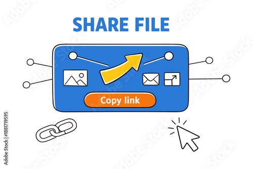 Digital file sharing interface with copy link option and sharing icons
