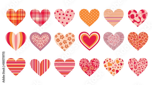 collection of colorful hearts with various patterns on white background for valentines day high quality professional