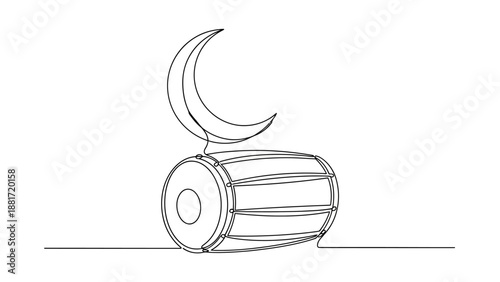 drum and crescent moon, music and night