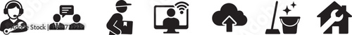 Modern service icon set with clean vector symbols for support, maintenance, customer care and business solutions.