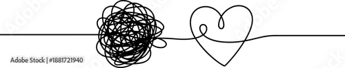 Tangled emotions unraveling into love simple line art illustration