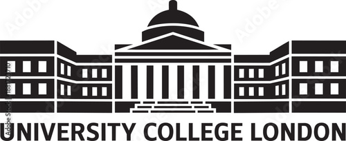 Famous university college london historic portico silhouette black vector illustration for educational graphic