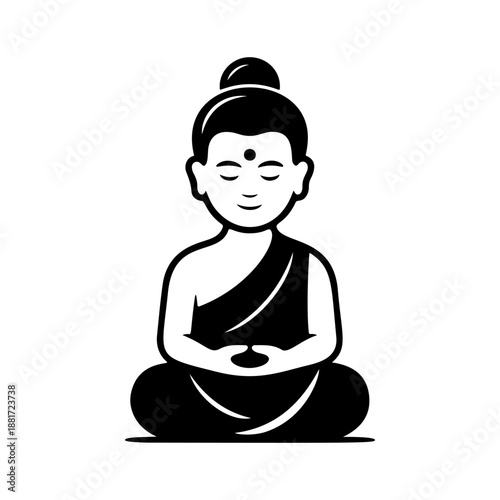 A serene Buddha in lotus meditation pose with bindi mark, perfect for yoga studios, mindfulness apps, spiritual wellness brands, zen decor stickers and meditation retreat logos.