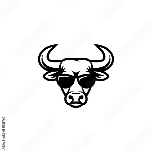 A cool bull head wearing sunglasses, perfect for streetwear brands, energy drink logos, gym apparel, hip-hop merch, tattoo designs and urban bullfighting club stickers.