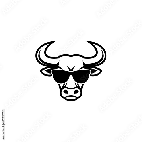 A cool bull head wearing sunglasses, perfect for streetwear brands, energy drink logos, gym apparel, hip-hop merch, tattoo designs and urban bullfighting club stickers.