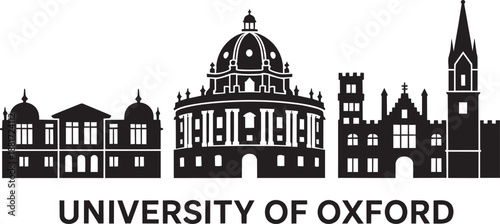 Vector silhouette skyline university of oxford collection of famous buildings architectural historic panorama