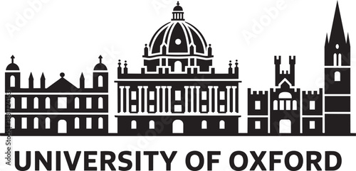 Vector silhouette skyline university of oxford famous buildings sheldonian theatre spire architectural panorama