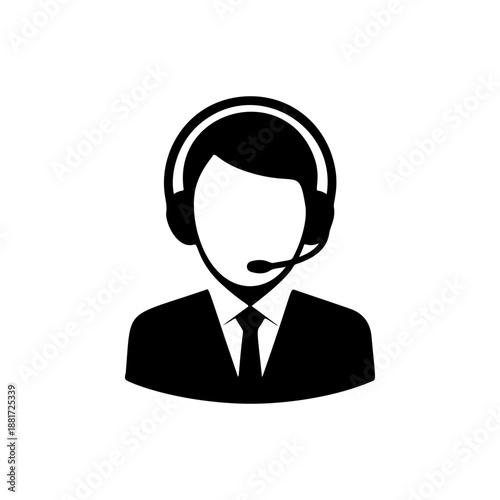A professional customer support agent in suit and tie wearing headset with microphone, ideal for helpdesk services, tech support companies, call center branding