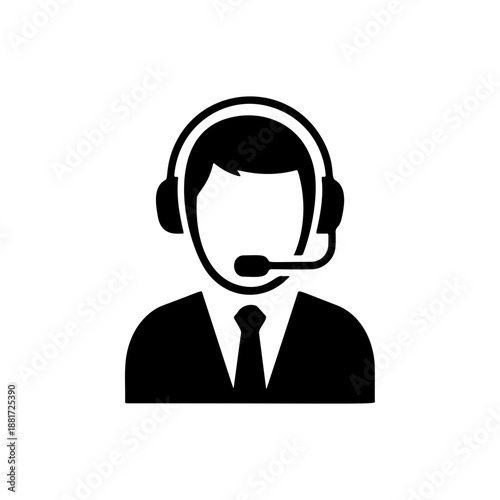 A professional customer support agent in suit and tie wearing headset with microphone, ideal for helpdesk services, tech support companies, call center branding