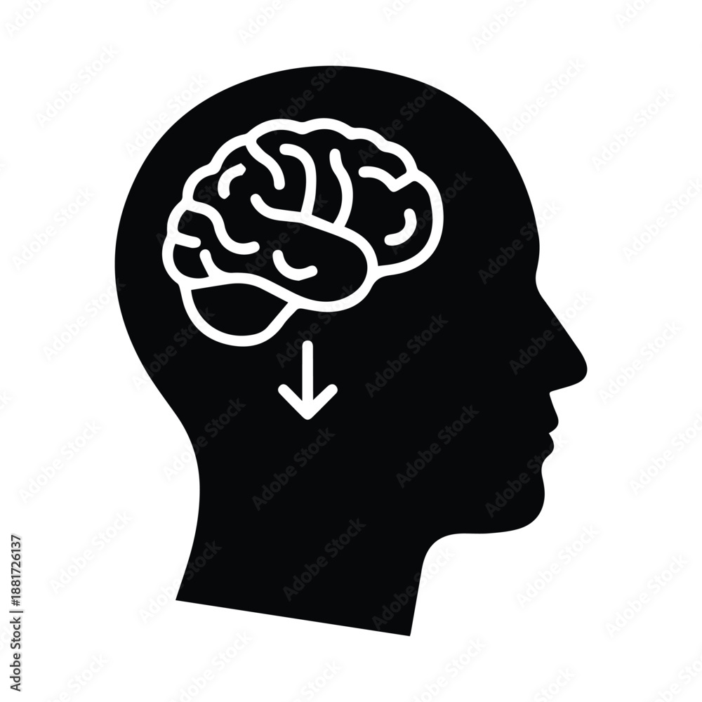 Obraz premium Silhouette of a human head with a brain and arrow for psychology mental health and learning concepts