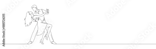 Continuous one line drawing of a couple passionately dancing the tango with elegant movements
