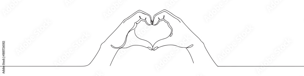 Obraz premium Continuous one line drawing of two hands forming a heart shape, symbolizing love and connection