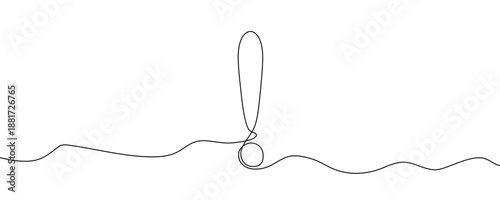 One continuous line of an exclamation mark. Minimalist line art drawing of an attention symbol and important notification in one line art style. Vector illustration