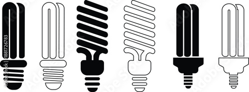 Compact fluorescent light bulb icon in flat silhouette vector design